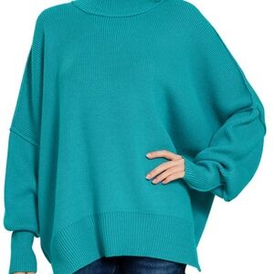 NWOT Zenana Oversized Chunky Sweater with Side Slits - Lt Teal